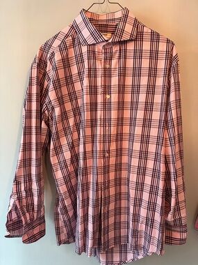 Isaac Mizrahi Pink and Black Plaid Dress Shirt